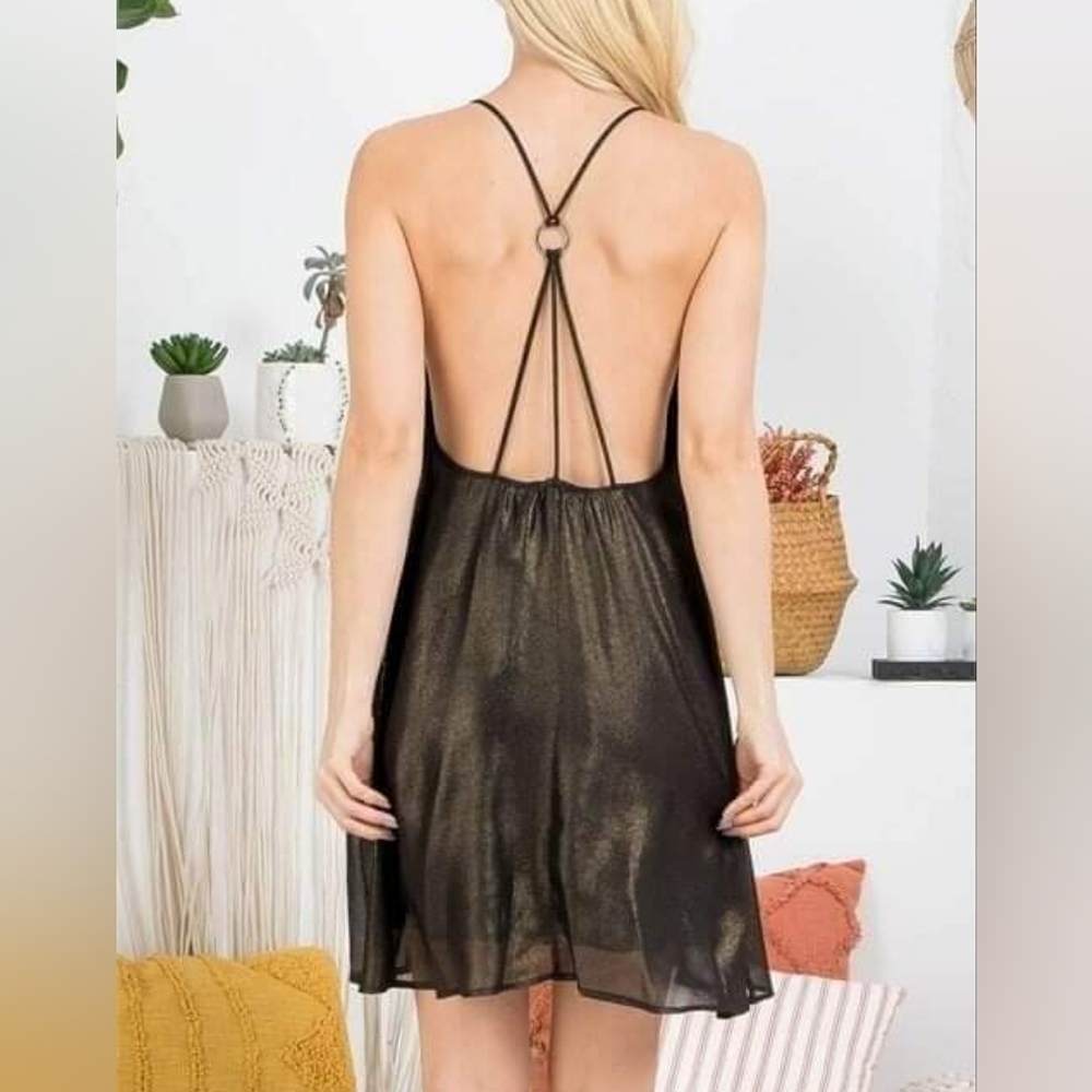 Audrey 3 + 1 Black Shimmer V Neck Dress S